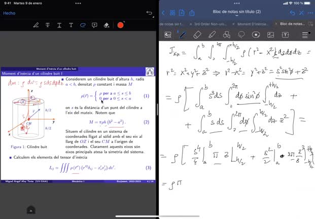 Cálculo del tensor de inercia para un cilindro hueco