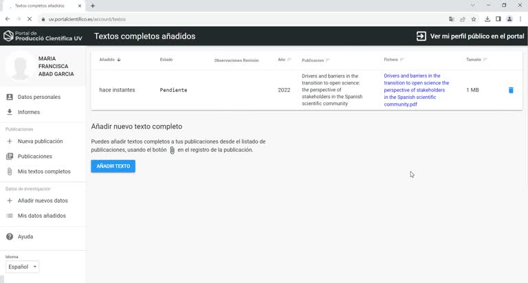 Cómo subir textos completos al Portal de Producció Científica UV