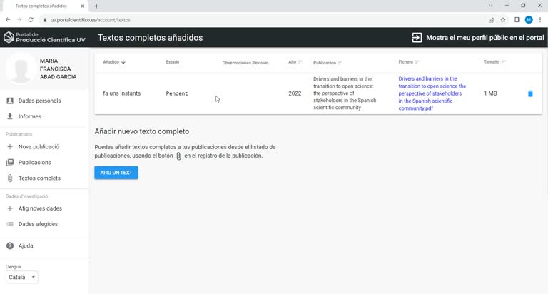 Com pujar textos complets al Portal de Producció Científica UV