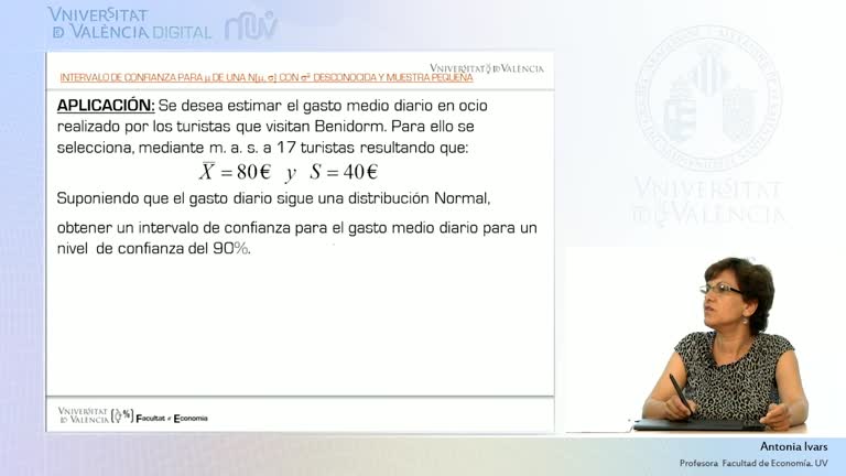 Intervalo de confianza para la media de una población Normal con varianza desconocida y muestra pequeña 